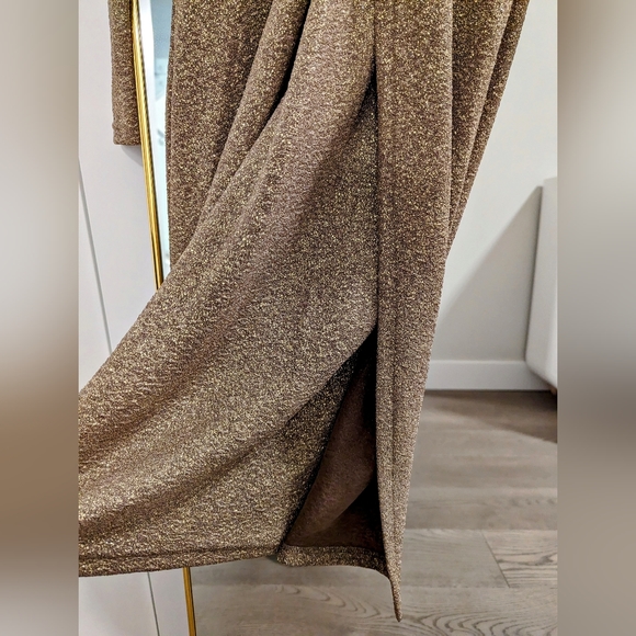 APRICOT Metallic Champagne Gold Stretchy Bodycon Long Sleeved Dress Size 4 - Picture 3 of 6
